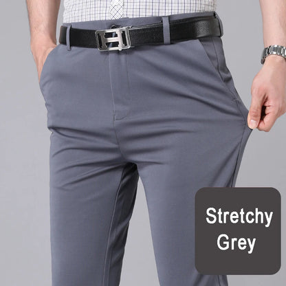 Male Pants Stretch Solid Black Smart Casual Men's Trousers Office Quick Dry Suit Pants